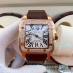 Swiss Replica Cartier Santos Diamond Bezel Rose Gold Watch 42mm